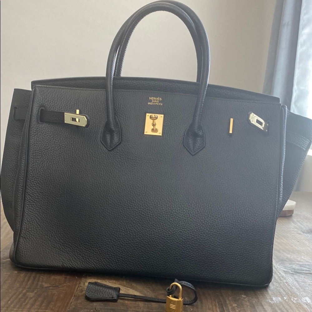 Black Leather Briefcase with Gold Hardware (No  Brand)
